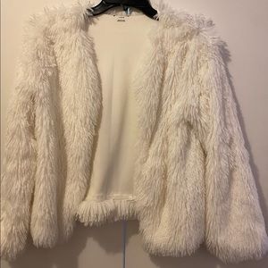 Girls open jacket, faux fur/shaggy
